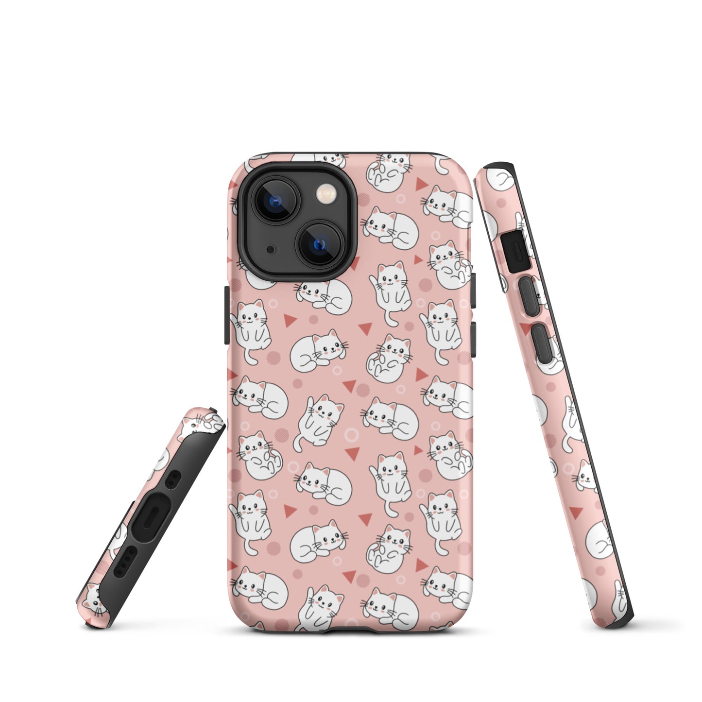 Tough case for iPhone 11, 12, 13, 14, 15, 16 Variations | White Cat Pink Background