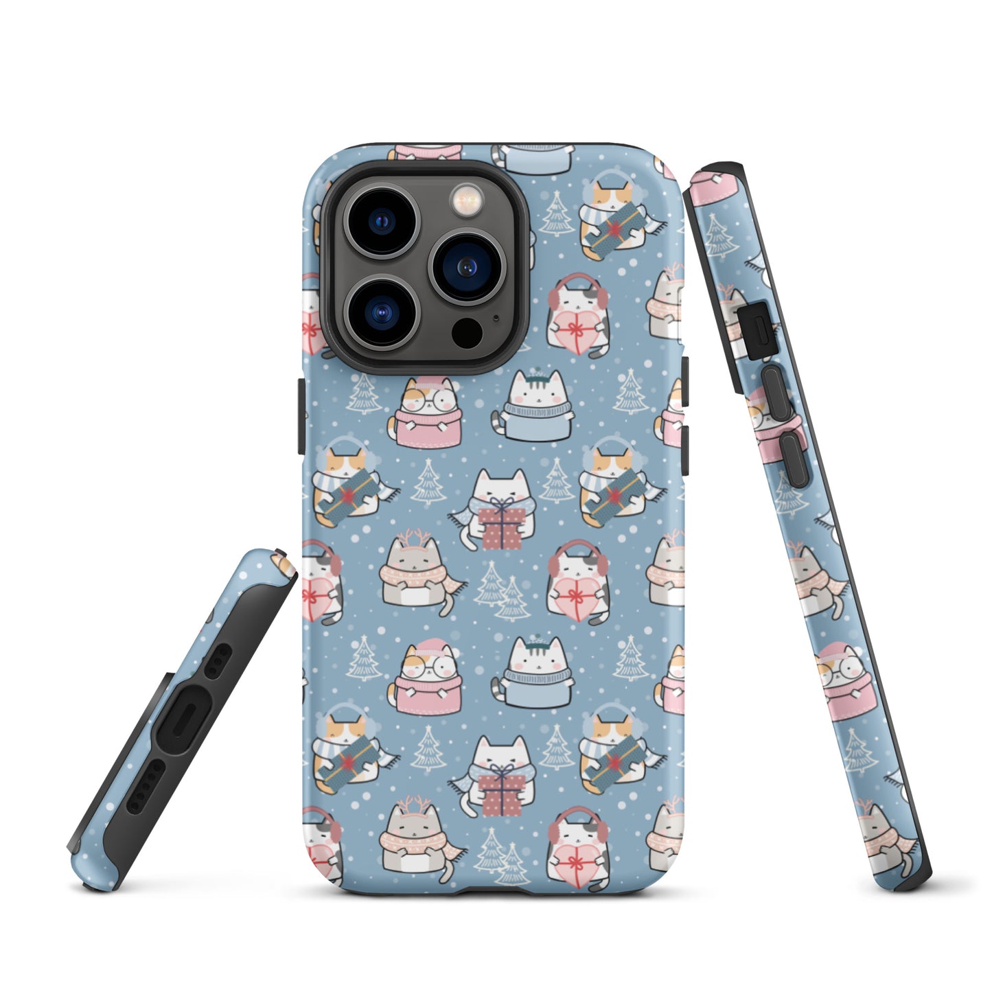 Tough case for iPhone 11, 12, 13, 14, 15 Variations | Cat Winter Blue Background