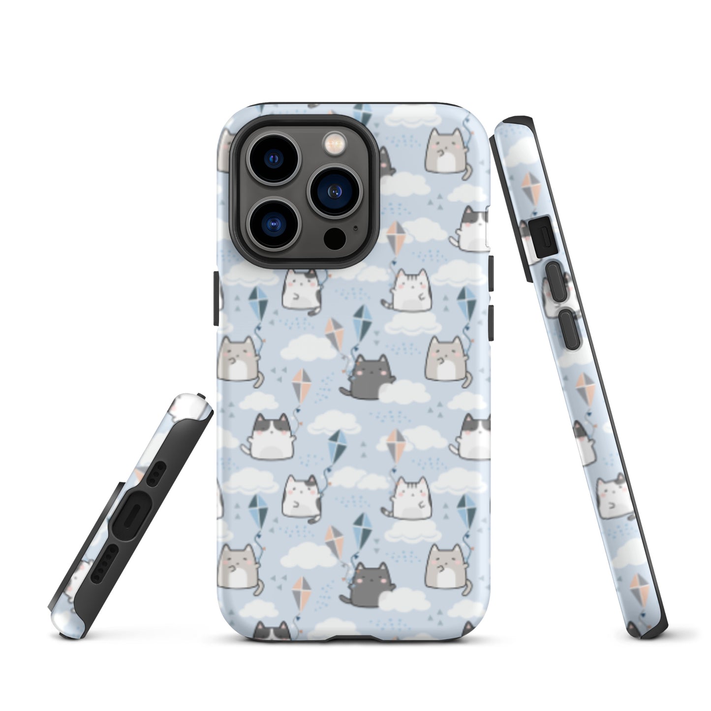 Tough case for iPhone 11, 12, 13, 14, 15 Variations | Cat Cloud Kite LightBlue Background