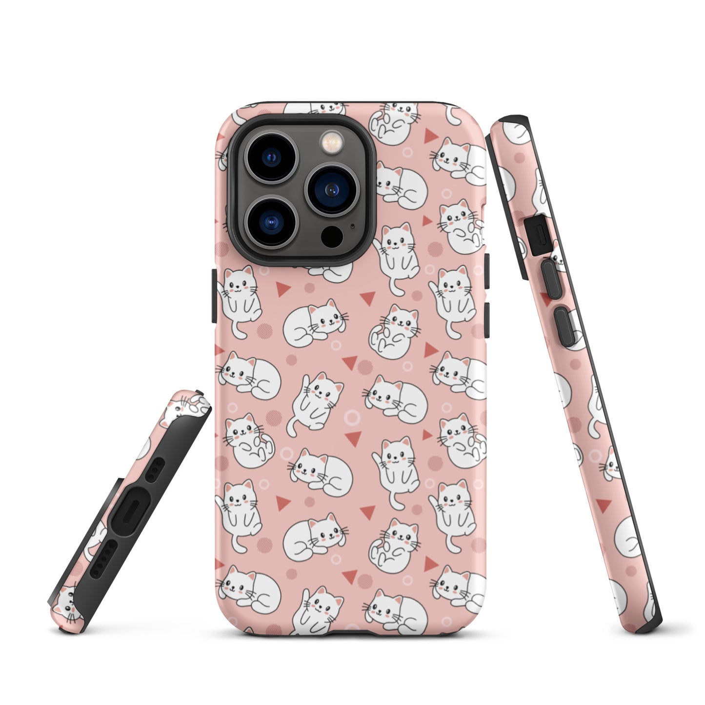 Tough case for iPhone 11, 12, 13, 14, 15, 16 Variations | White Cat Pink Background