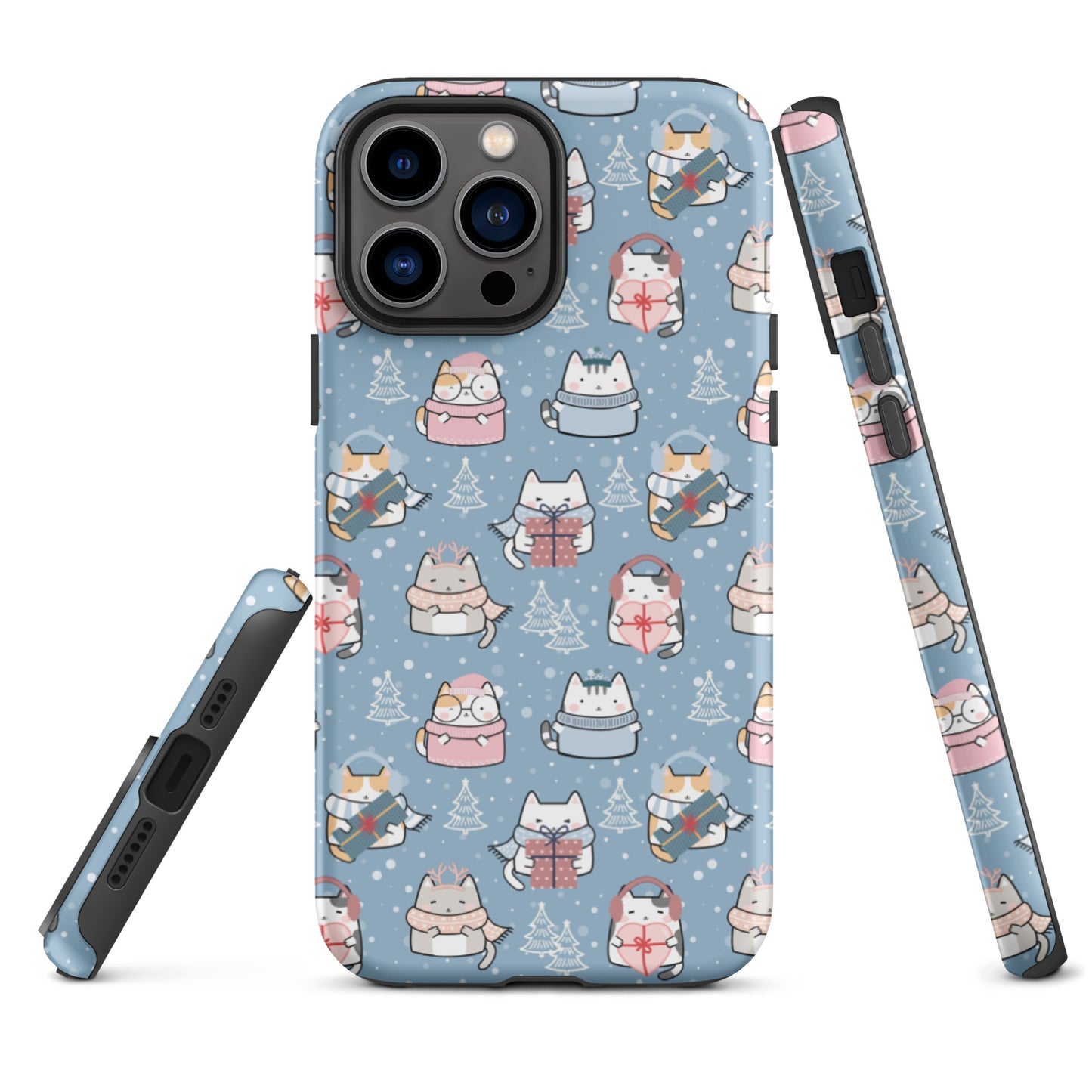 Tough case for iPhone 11, 12, 13, 14, 15 Variations | Cat Winter Blue Background