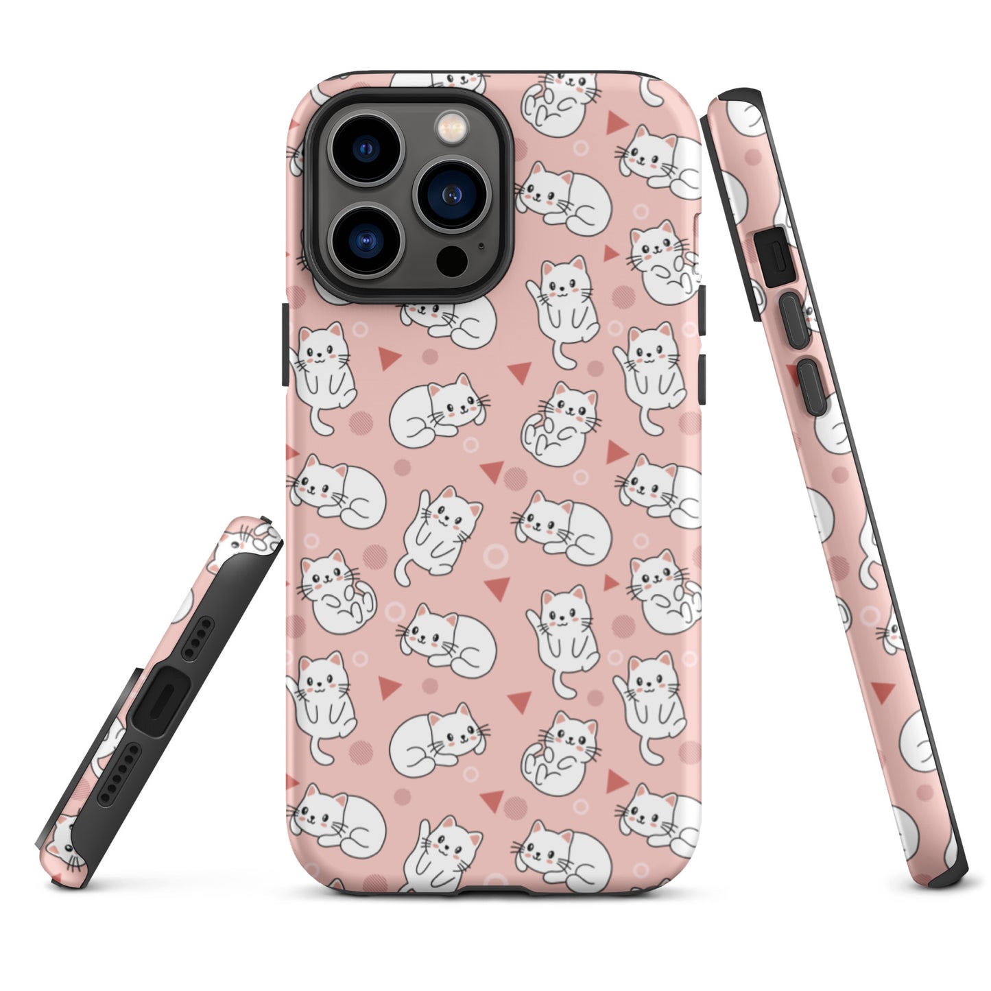 Tough case for iPhone 11, 12, 13, 14, 15, 16 Variations | White Cat Pink Background