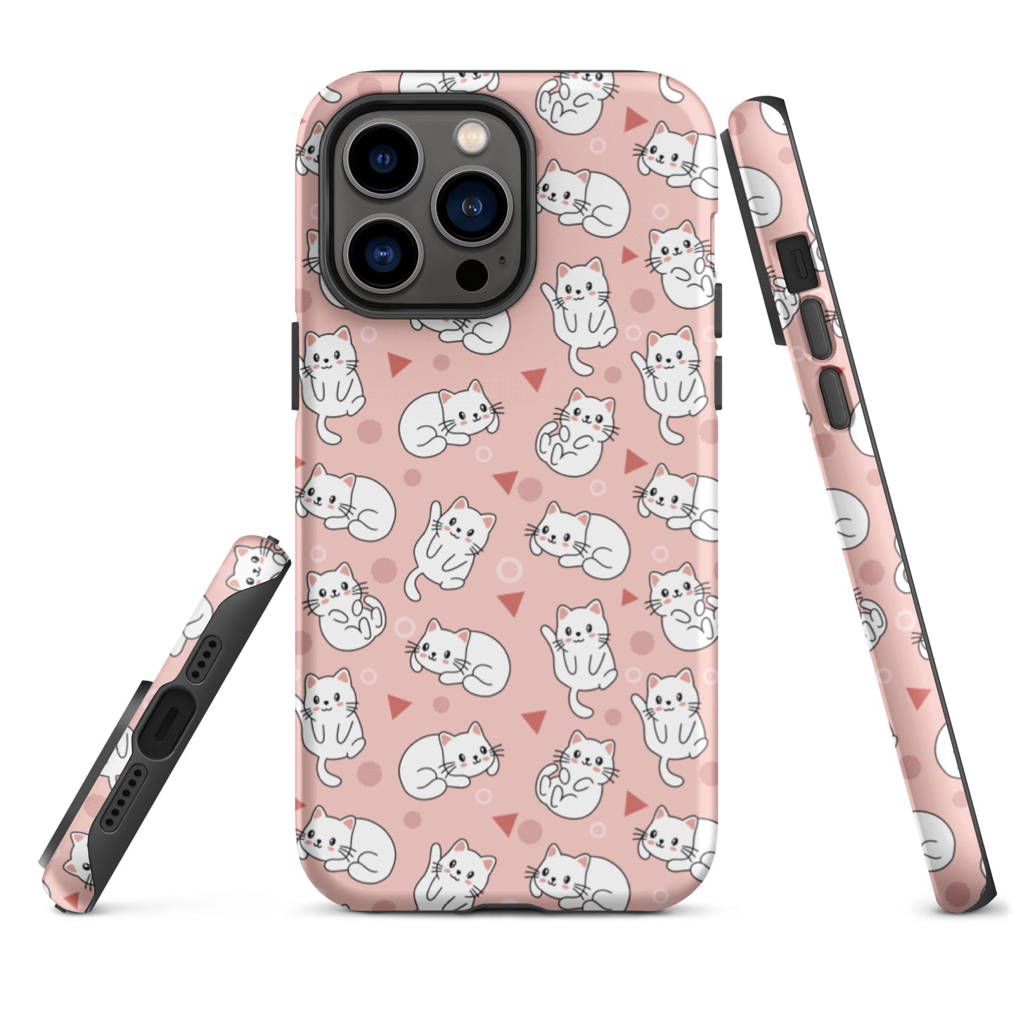 Tough case for iPhone 11, 12, 13, 14, 15, 16 Variations | White Cat Pink Background