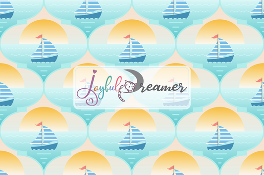 Fabric Design :: Trip to the Beach Sailor Boat Sunset