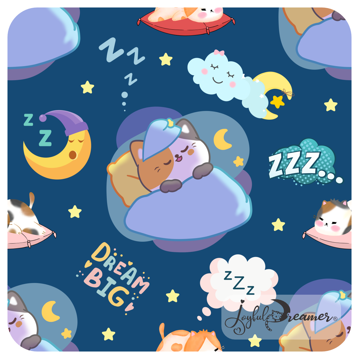 Pattern: Dream Big Sleeping Cats Blue