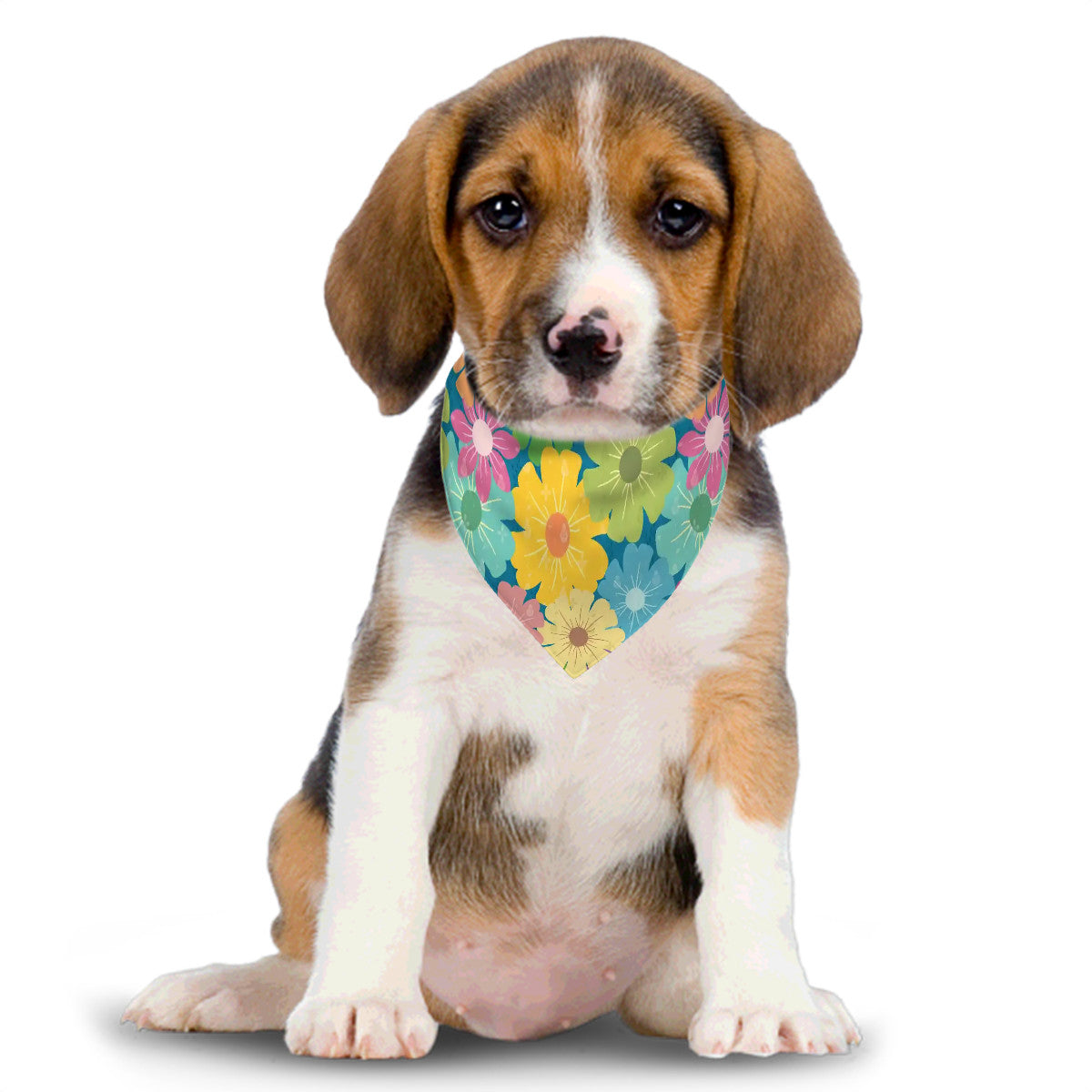 Dog Bandanas Double Sided with Buckle | Vibrant Daisy Floral Block Prints