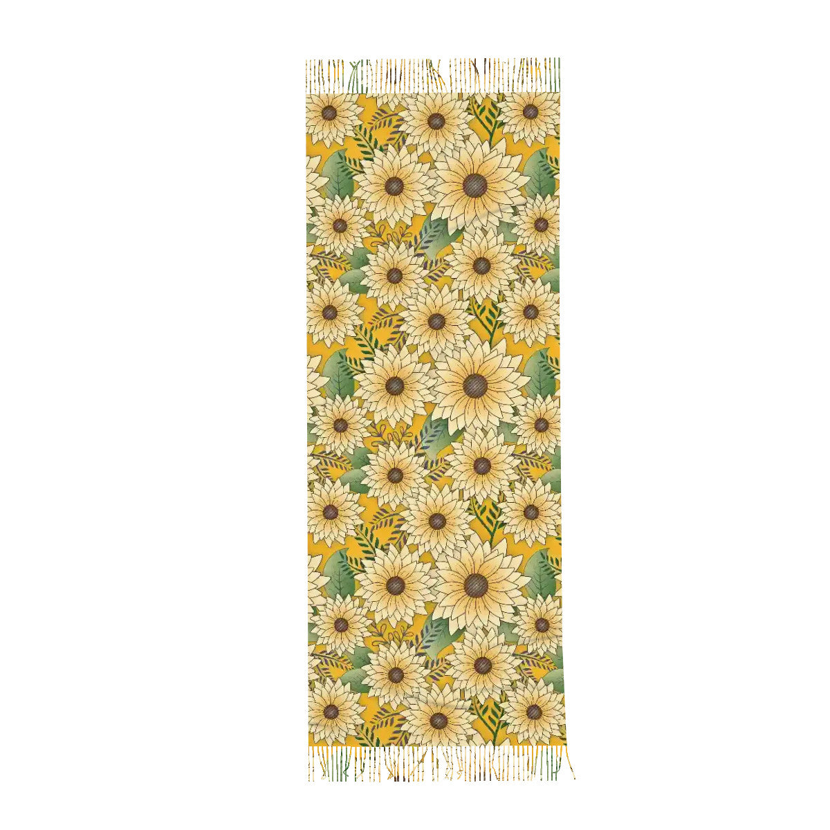 Fringed Scarf | Bold Floral Design Yellow Sunny Sunflower Garden