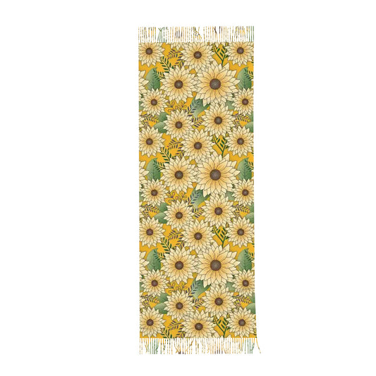 Fringed Scarf | Bold Floral Design Yellow Sunny Sunflower Garden