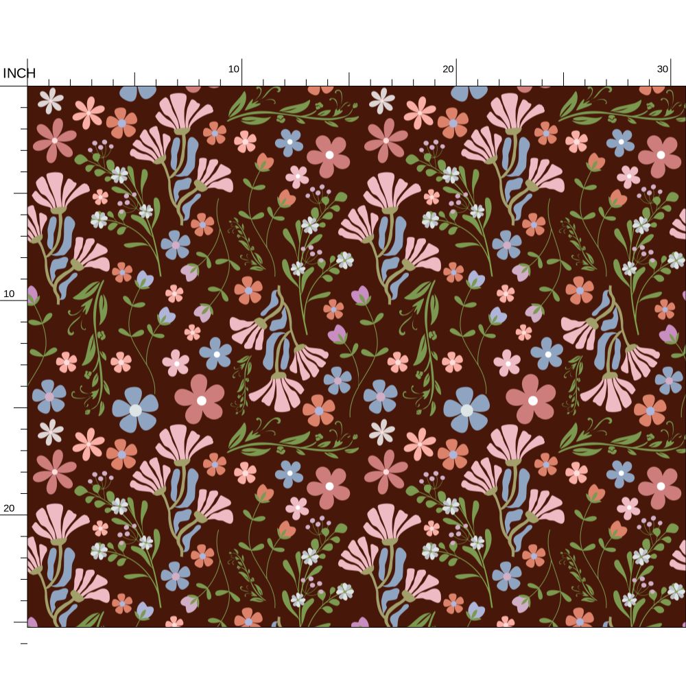 Fabric | Spring Garden with Chocolate Brown Background
