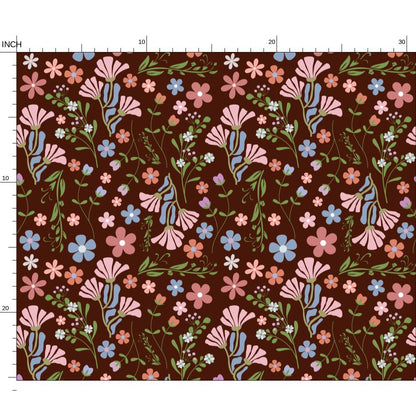 Fabric | Spring Garden with Chocolate Brown Background