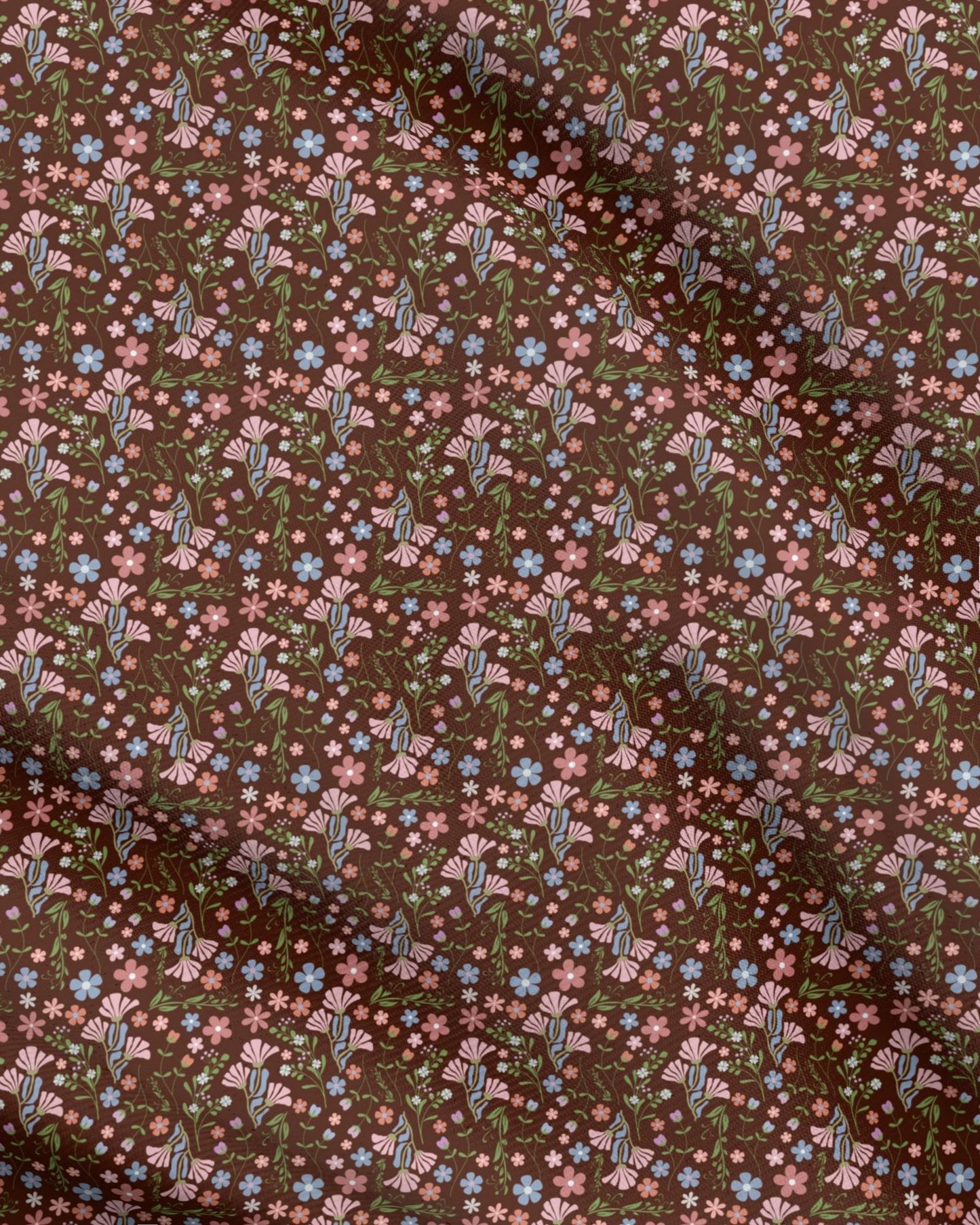 Fabric | Spring Garden with Chocolate Brown Background