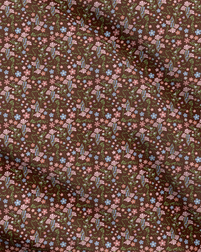 Fabric | Spring Garden with Chocolate Brown Background