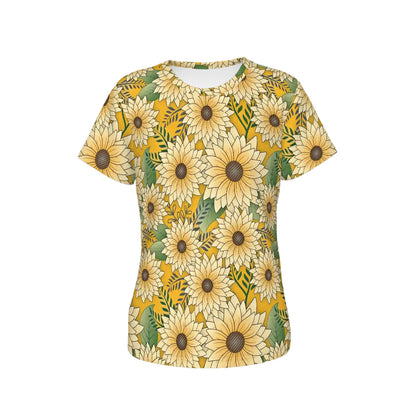Women's Short Sleeves T-Shirt | Sunny Sunflower Floral Design