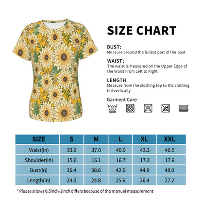 Women's Short Sleeves T-Shirt | Sunny Sunflower Floral Design