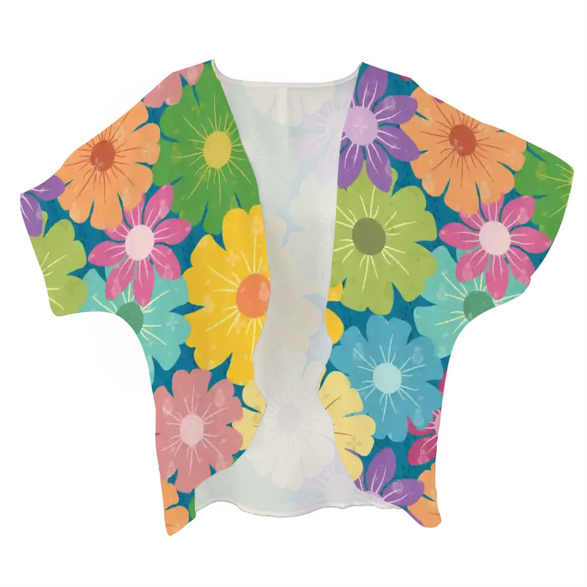 Women's Chiffon Blouse Cardigan | Vibrant Daisy Floral Block Prints Design