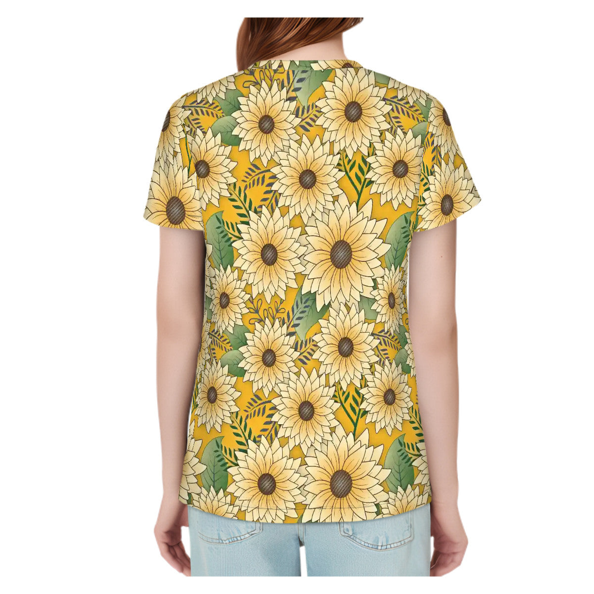 Women's Short Sleeves T-Shirt | Sunny Sunflower Floral Design