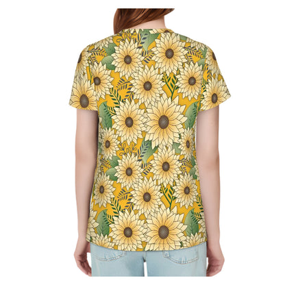 Women's Short Sleeves T-Shirt | Sunny Sunflower Floral Design