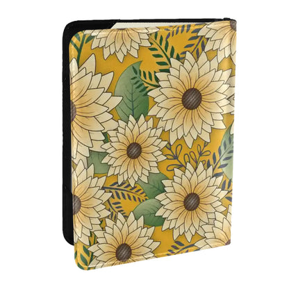 Large Passport Holder for Travel (DoubleSided)  | Bold Floral Design Yellow Sunny Sunflower Garden