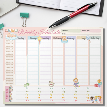 Notepad (Large) | Baby Weekly Schedule Planner Multicolored Themed