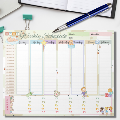 Notepad (Large) | Baby Weekly Schedule Planner Pastel Green Themed