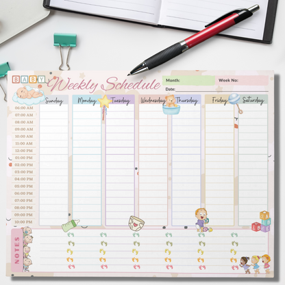 Notepad (Large) | Baby Weekly Schedule Planner Pastel Light Pink