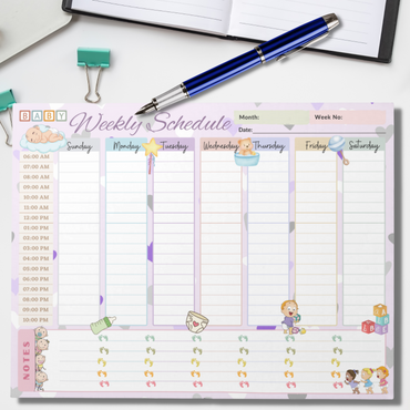 Notepad (Large) | Baby Weekly Schedule Planner Pastel Purple Themed