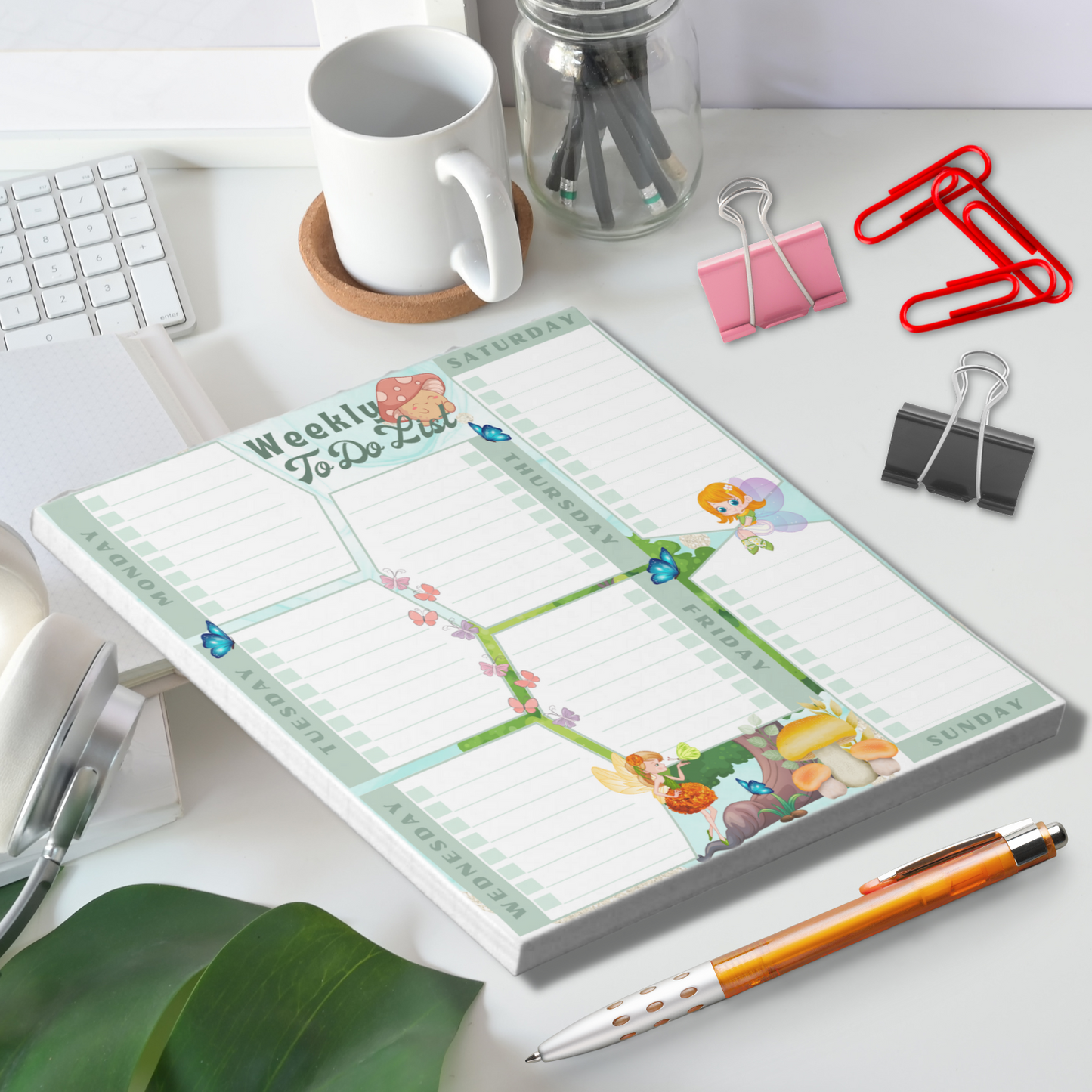 Notepad (Small) | Weekly To-Do List Fantasy Fairy Butterfly Mushroom