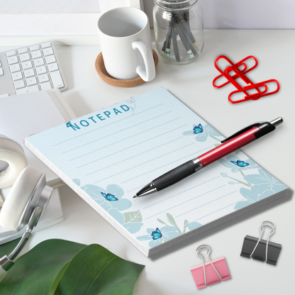 Notepad (Small) | Elegant Flower Butterfly Blue Background