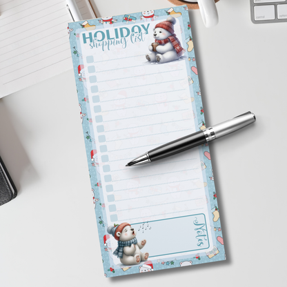 Magnetic Notepad | Holiday Shopping List Christmas Bears Blue