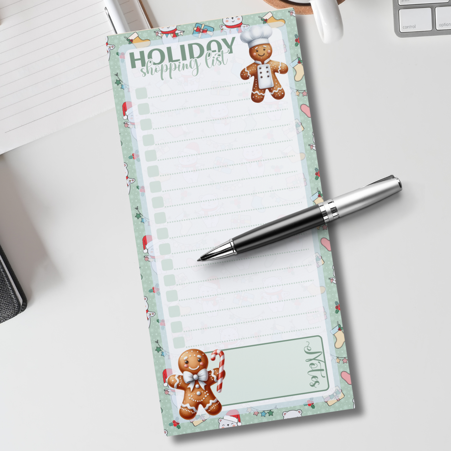 Magnetic Notepad | Holiday Shopping List Christmas Gingerbread Green
