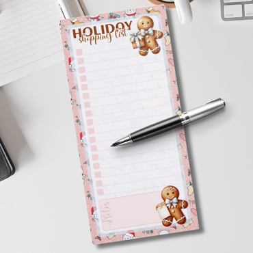 Magnetic Notepad | Winter Friends Holiday Shopping List Christmas Gingerbread Pink