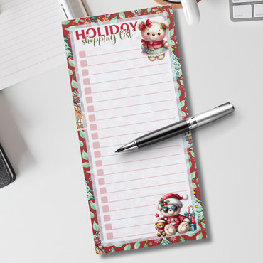 Magnetic Notepad | Holly Jolly Holiday Shopping List Cute Bears