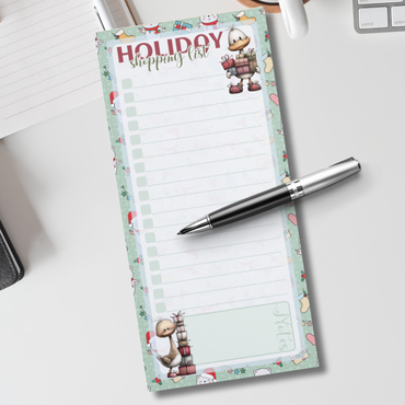 Magnetic Notepad | Winter Friends Holiday Shopping List Whimsical Goose Green