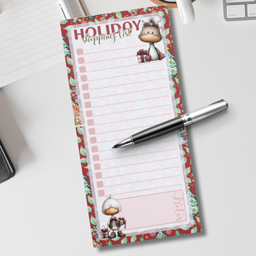 Magnetic Notepad | Holly Jolly Holiday Shopping List Whimsical Goose