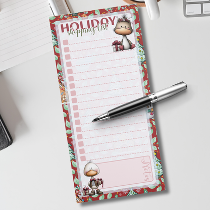 Magnetic Notepad | Holiday Shopping List Whimsical Goose Red