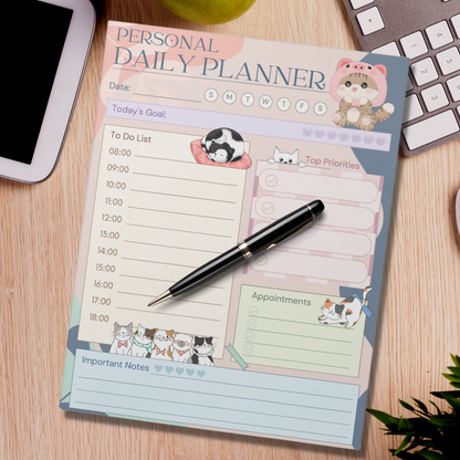 Notepad (Large) | Personal Daily Planner Cute Cat Kitten Multicolor