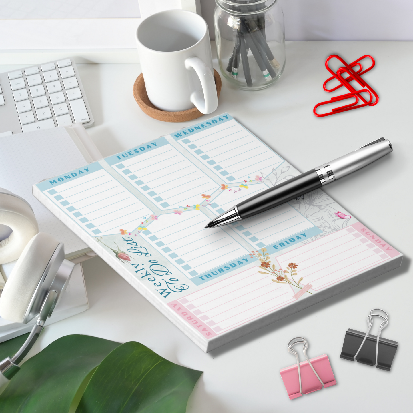 Notepad (Small) | Weekly To Do List with Flower Butterfly Themed