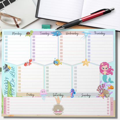 Notepad (Large) | Weekly To Do List Under the Sea Mermaid Multicolored