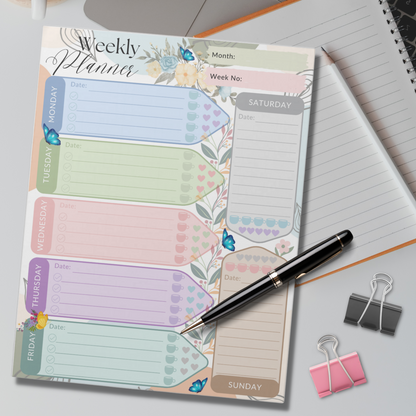 Notepad (Large) | Weekly Planner Flower Butterfly Multicolored Themed