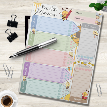 Notepad (Large) | Weekly Planner Cute Bee Honey Themed Multicolored