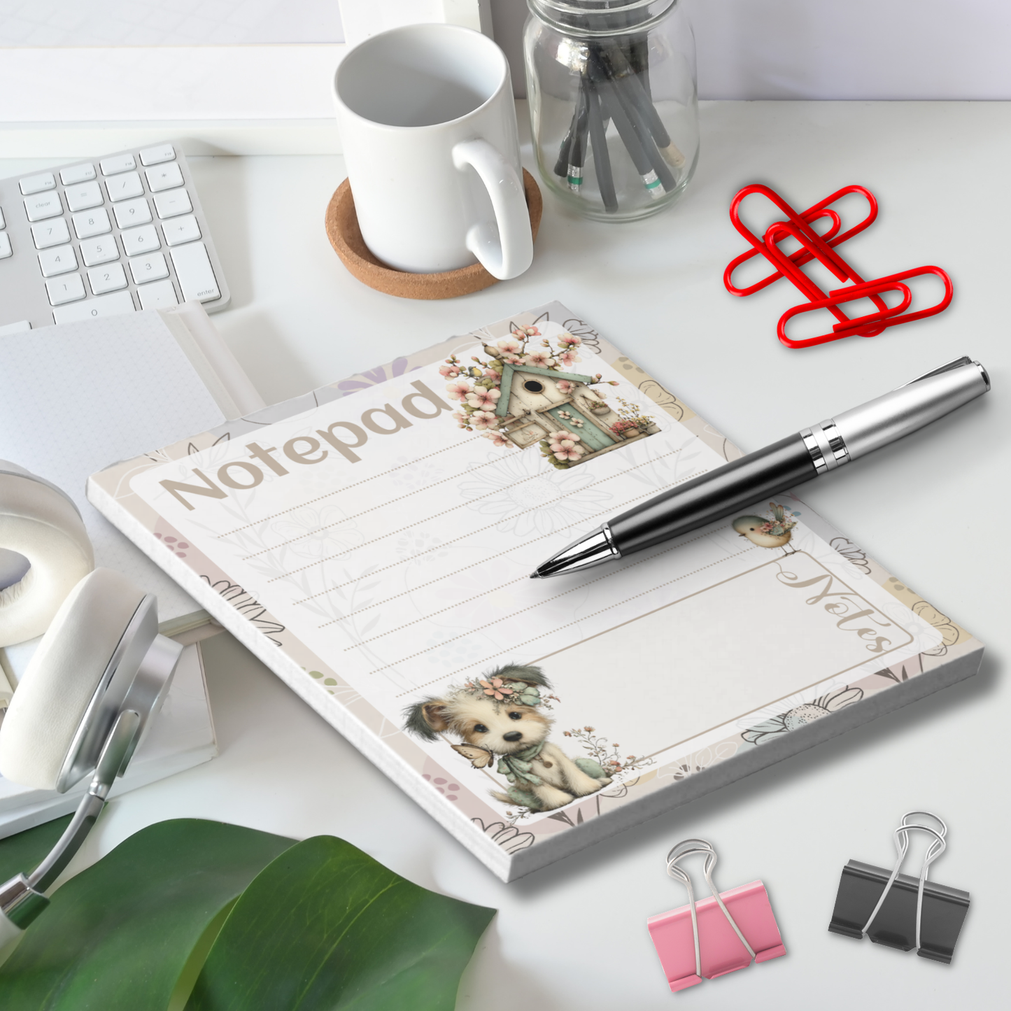 Notepad (Small) | Wild Flower Whimsical Dog Themed 1