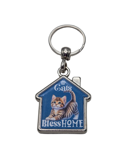 House-Shaped Keychain - Home Sweet Home Designs, Double-Sided Heavy Metal Keyring 360° Rotation, Gift for Home Lovers