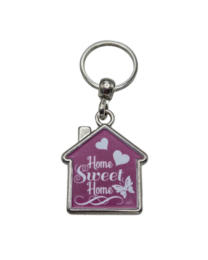 House-Shaped Keychain - Home Sweet Home Designs, Double-Sided Heavy Metal Keyring 360° Rotation, Gift for Home Lovers