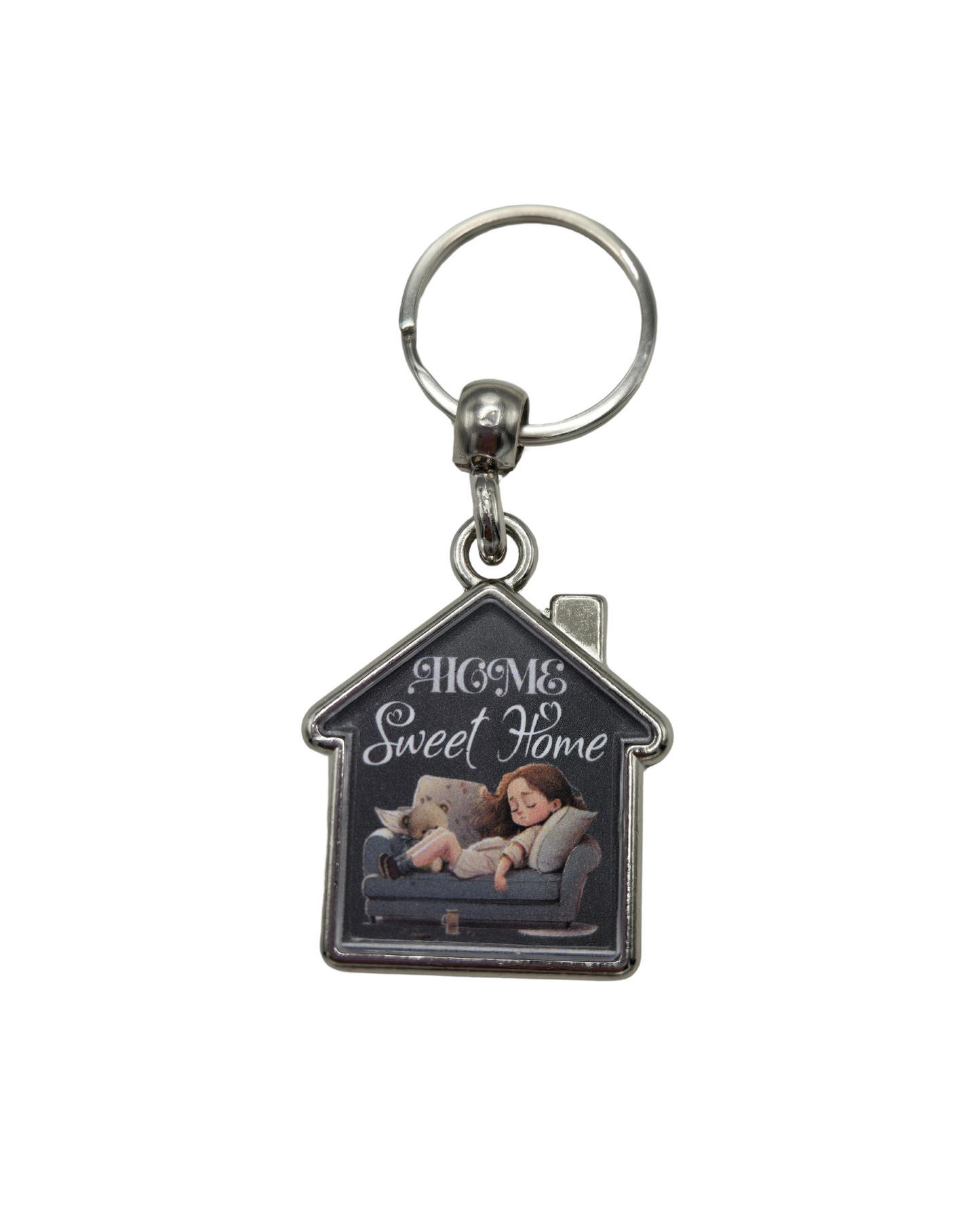 House-Shaped Keychain - Home Sweet Home Designs, Double-Sided Heavy Metal Keyring 360° Rotation, Gift for Home Lovers