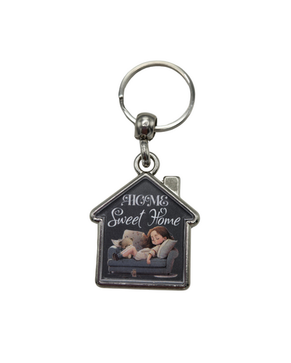 House-Shaped Keychain - Home Sweet Home Designs, Double-Sided Heavy Metal Keyring 360° Rotation, Gift for Home Lovers