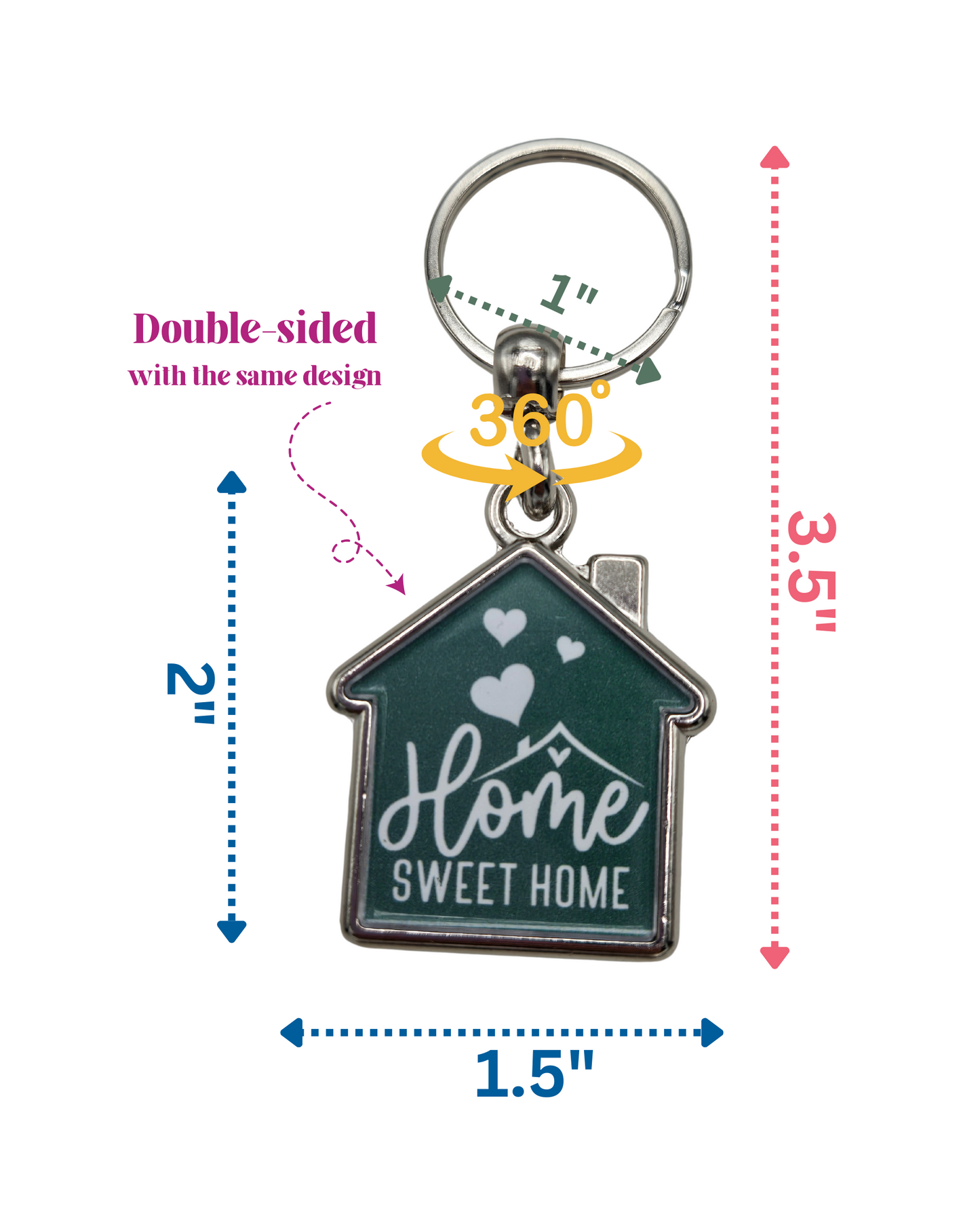House-Shaped Keychain - Home Sweet Home Designs, Double-Sided Heavy Metal Keyring 360° Rotation, Gift for Home Lovers