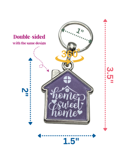 House-Shaped Keychain - Home Sweet Home Designs, Double-Sided Heavy Metal Keyring 360° Rotation, Gift for Home Lovers