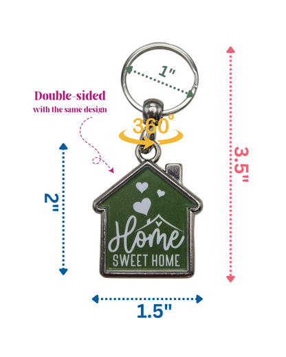 House-Shaped Keychain - Home Sweet Home Designs, Double-Sided Heavy Metal Keyring 360° Rotation, Gift for Home Lovers