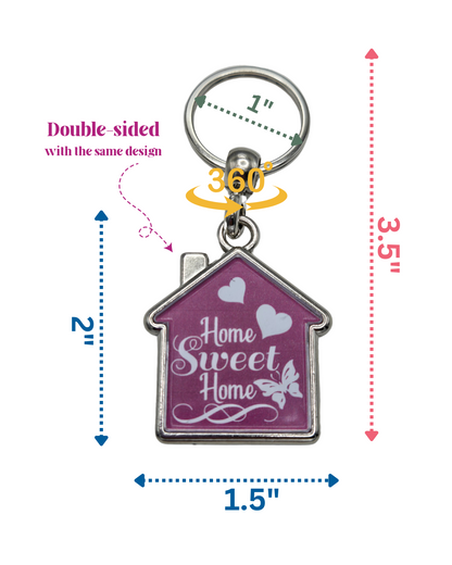 House-Shaped Keychain - Home Sweet Home Designs, Double-Sided Heavy Metal Keyring 360° Rotation, Gift for Home Lovers
