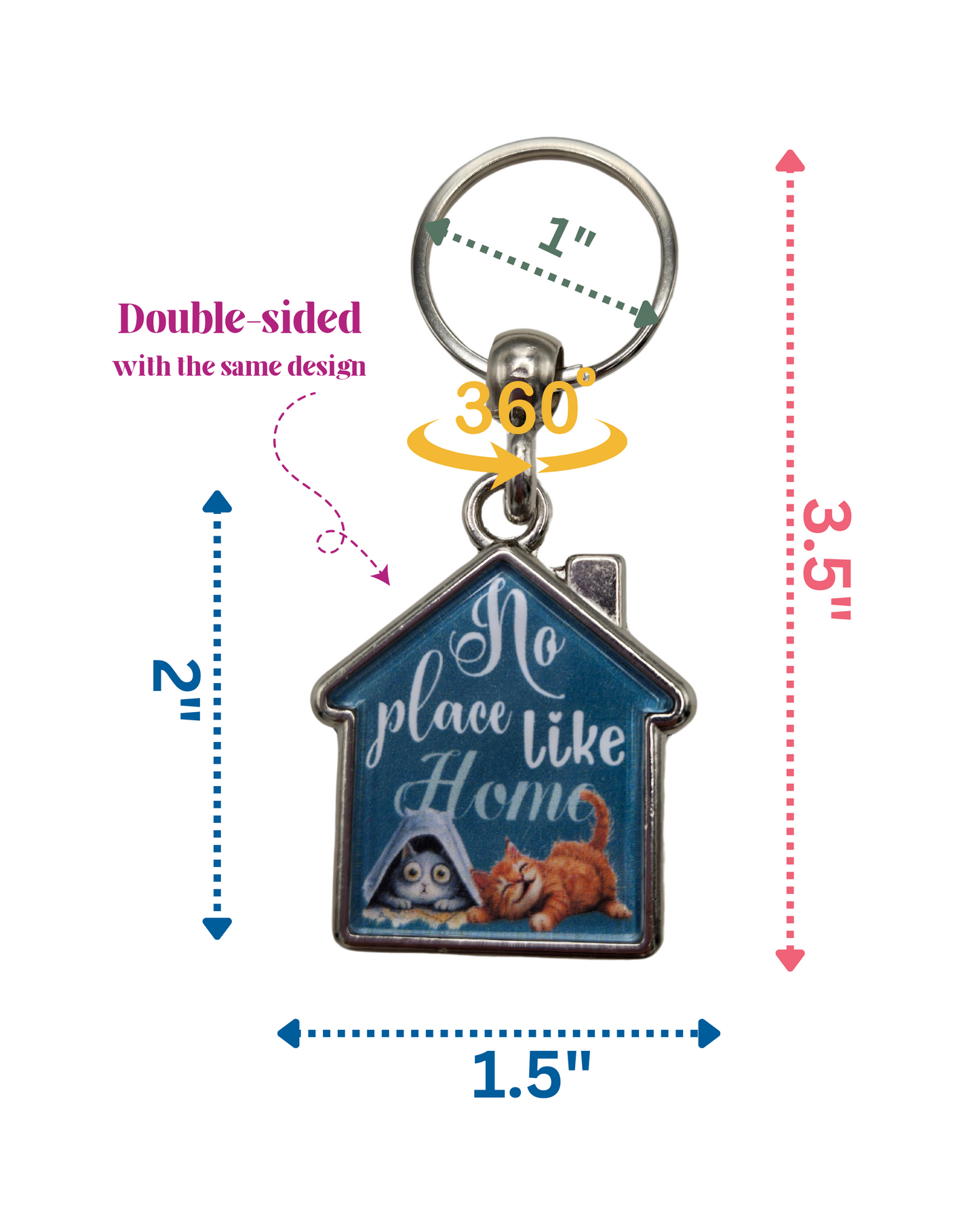 House-Shaped Keychain - Home Sweet Home Designs, Double-Sided Heavy Metal Keyring 360° Rotation, Gift for Home Lovers